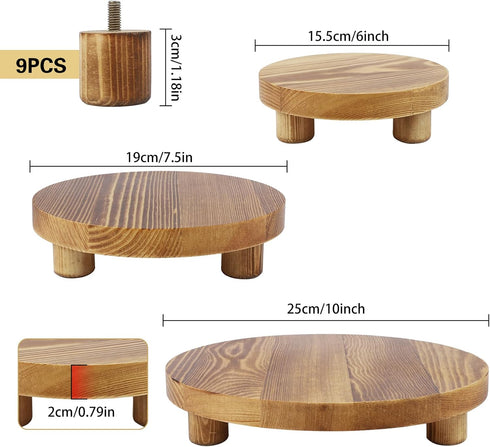 SPHOSWHP Brown,3PCS Wooden Plant Stands,Wood Risers Indoor Outdoor for Decor,Wooden Stool Display Stand for Home Table