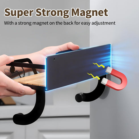 SUNTECH Magnetic Paper Towel Holder for Fridge, Black Kitchen Roll Holder with Shelf Wall Mount, Magnetic Spice Rack