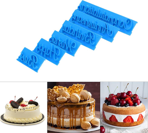 Fdit 6Pcs DIY Handwritten Letter Cake Mould, Blue Baking Stamp Tools for Bakery Supplies.