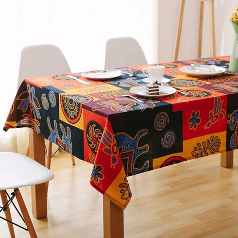Bringsine Rectangular Cotton Linen Fashion Tablecloth - Vintage Mayan Culture Printed, 55 x 79