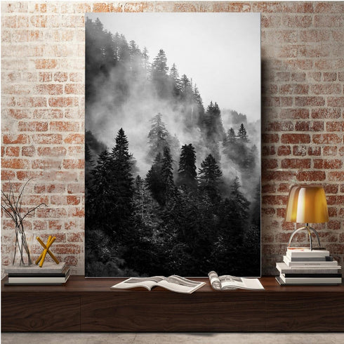 Forest Canvas Wall Art, Black and White Landscape Paintings Prints Misty Woods Wall Decor Natural Scenery Vintage Posters Artwork Modern Home Decor Aesthetic for Bedroom Living Room 16x24in, Unframed