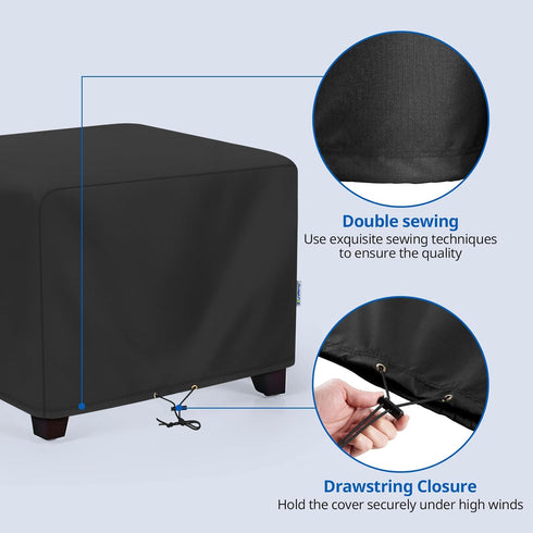 26W 26D 18H, SunPatio Outdoor Ottoman Cover, Waterproof Square Coffee Table Cover, Patio Furniture Side Table Cover