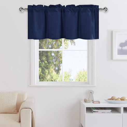 DWCN Navy Window Valance Curtains for Living Room, Solid Short Topper, 1 Panel, 42 X 18 Inch, Farmhouse Style