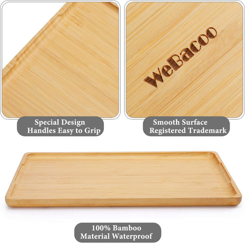 WEBACOO 15x10 Bamboo Tray with Handles - Lightweight Serving Tray for Breakfast in Bed, Coffee Table, BBQ, Kitchen