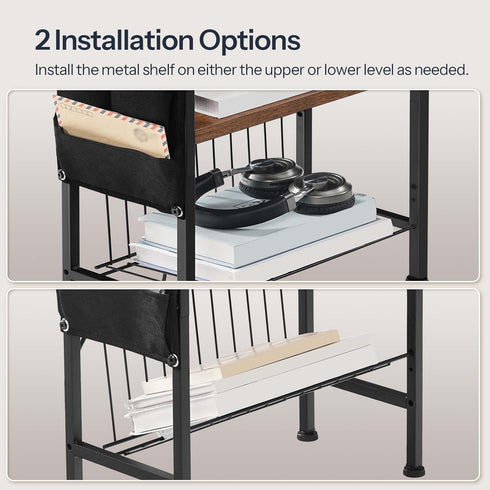 3-Tier BF412UBZ01 HOOBRO End Table with Charging Station, Small Side Table with Magazine Holder, Nightstand Bedside