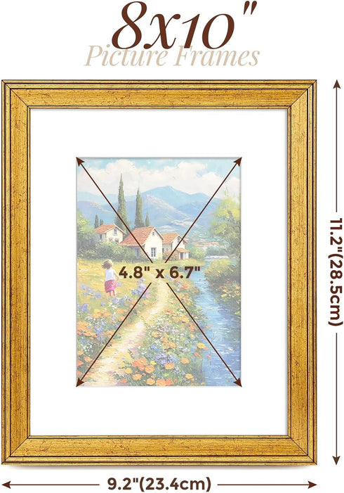 TWING 8x10 Picture Frame, Display 5x7 Pictures with Mat or 8x10 Without Mat, Rustic Gold, 1 Pack