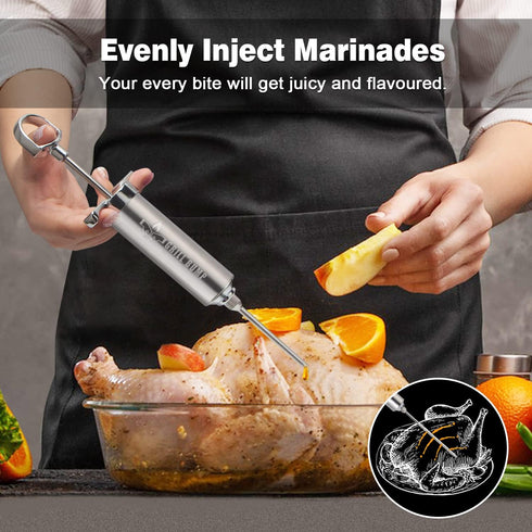 Meat Injector Syringe Kit with 3 Professional Marinade Needles for BBQ Grill, Turkey, Brisket; 2-oz Capacity, User
