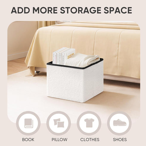 16.5"x12.6"x12.6" PINPLUS Storage Ottoman Cube Ottoman Foot Rest,Small Foldable Portable Boucle Upholstered Sherpa