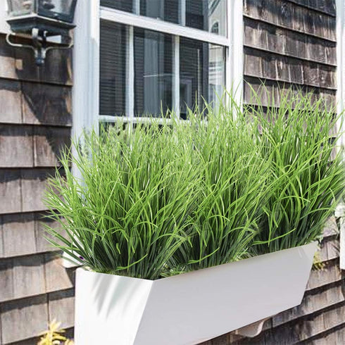 SLanC 8 Bundles Artificial Grass Plants Fake Bushes Artificial Shrubs Wheat Grass Greenery for House Plastic Outdoor UV Resistant Faux Grass (Pack of 8) by DVGUN