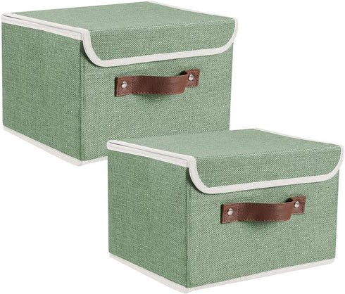 Storage Bins Boxes with Lids 2 Pack, Decorative Collapsible Fabric Storage Basket Containers for Organizing Closet Home
