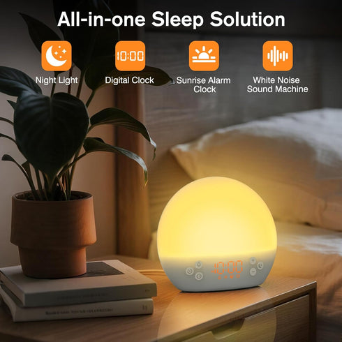 Dimmable 30 KEPLUG Wake Up Light Sunrise Alarm Clock,Digital Alarm Clocks Bedside Night Light,White Noise Sound Machine