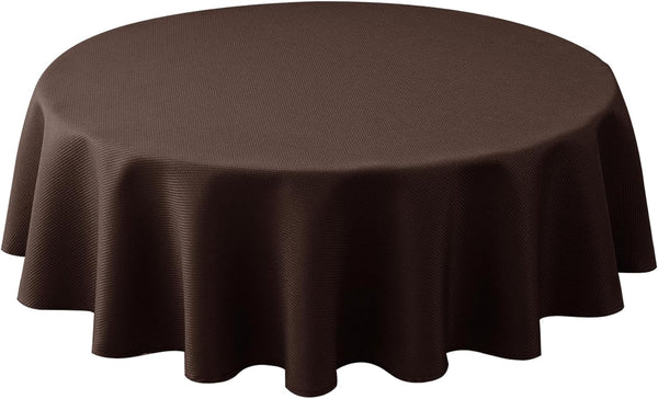 Biscaynebay Round 60" Textured Fabric Tablecloth, Brown Water Resistant Table Cloth for Dining, Kitchen, Parties