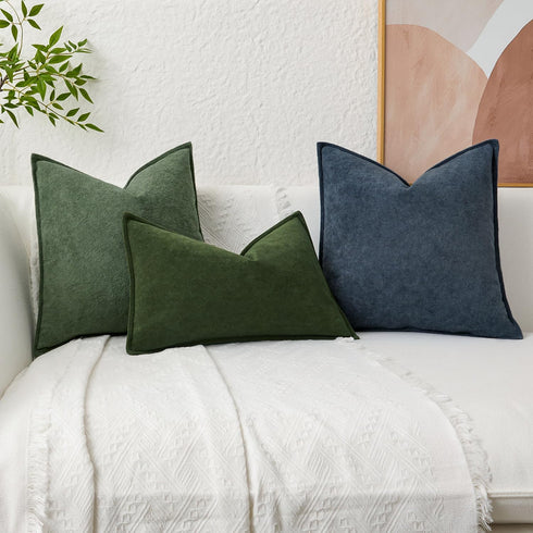 16x16 Inch Pack 2 Kevin Textile Spring Waterproof Decorative Pillow Covers Moss Green of Soft Boucle Textured Throw