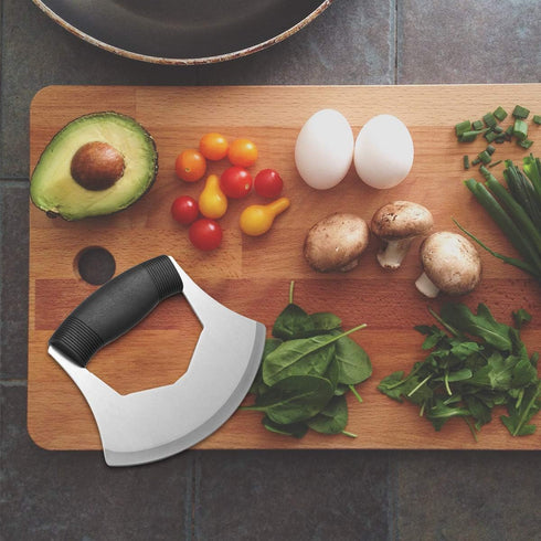 Luxiv Mezzaluna Knife Salad Chopper - Stainless Steel Mezzaluna Knife with Protection Cover, Vegetable Chopper for