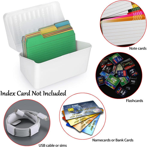 BTSKY 1 Pack 4 x 6 inch Index Card Box - Plastic Storage Organizer for Recipes, Note Cards, Flashcards, White (Not