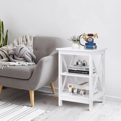 ZENY End Table, Sofa Side End Storage Shelf, Versatile X-Design Wooden Side Table, Living Room, Bedroom, Office