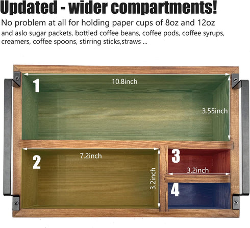 Coffee Station Organizer, Farmhouse Coffee Bar Accessories Organizer Basket for Countertop, Office Coffee Station, Wooden Tray for Coffee Supplies and Essentials, Sugar, Syrup,Tea (Brown) by Ismosm