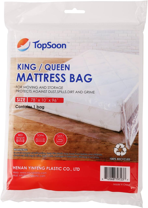 TopSoon Mattress Bag for Storage, King/Queen Size Clear Disposal Bag