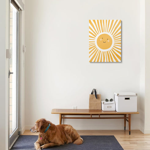 XWELLDAN 11 14 Inch, Cute Cartoon Smiling Sun Cheerful Nursery Wall Art Canvas Prints,Watercolor Boho Neutral Sun