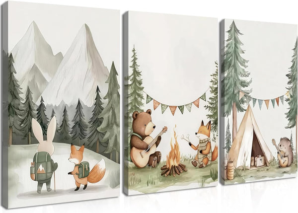 AKWISH Nursery Woodland Animals Canvas Wall Art, Cute brave Bear Fox Rabbit