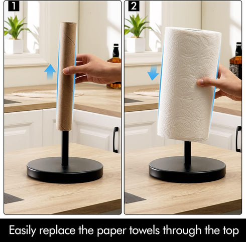 KES Matte Black Paper Towel Holder - Countertop Kitchen Roll Holder Stand for Standard or Giant Rolls