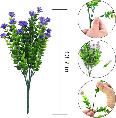 12 Bundles Outdoor Artificial Fake Flowers, UV Resistant Rose Eucalyptus Leaf Plants for Home Decor