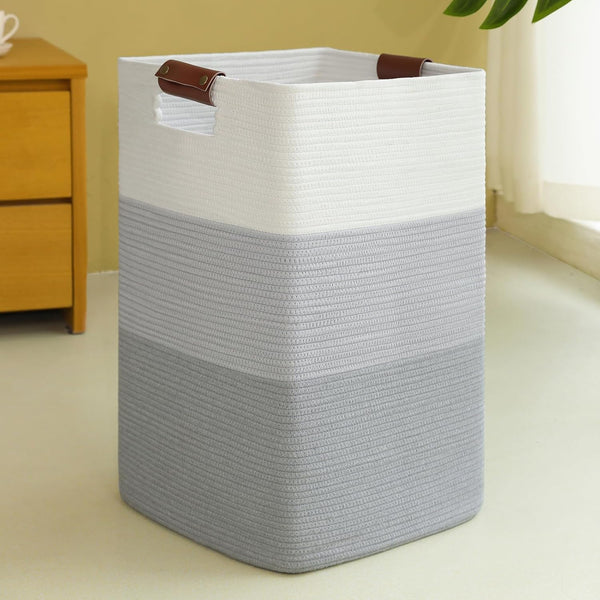 Extra Large Laundry Hamper 96L, Cotton Woven Storage Basket with Handles for Living Room, Gradient Grey
