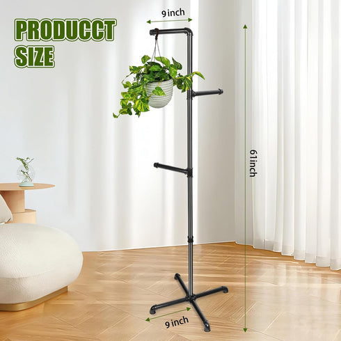 Hanging Plant Stand, Plant Hanger Indoor, Corner Hanging Plant Stand, Black Metal Holder for Bedroom, Living Room