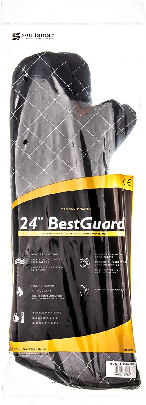 BestGuard Commercial Heat Protection Oven Mitts by Carlisle FoodService Products, 24" Length, Black, Up to 450° F (Pair)