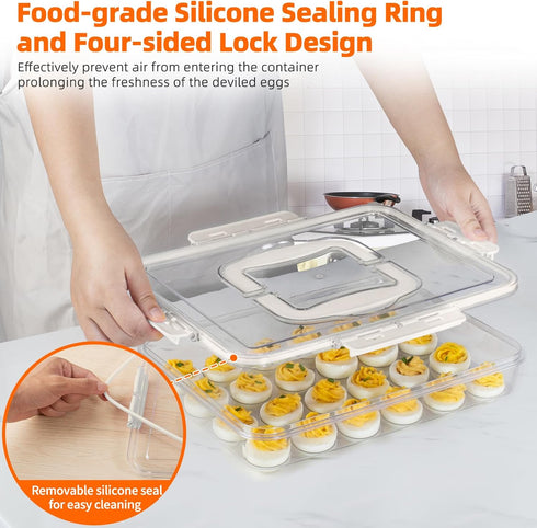 2 Pack 48 MesRosa Deviled Egg Containers with Lid and Handle, Durable Clear Plastic Deviled Egg Carrier Storage Eggs