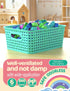 WYT 6-Pack Plastic Small Shelf Storage Weave Baskets, Organizing for Cabinets and Pantries, Sky Blue