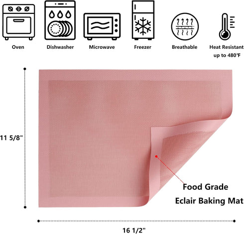 Perforated Baking Mats, 2 PCS Pink Eclair Silicone Mat for Half Sheet, Non-Stick Reusable Oven Liners for Making Bread/Pizza/Pastry/Cookie 11 5/8" x 16 1/2", Sakura Pink by AMYONE