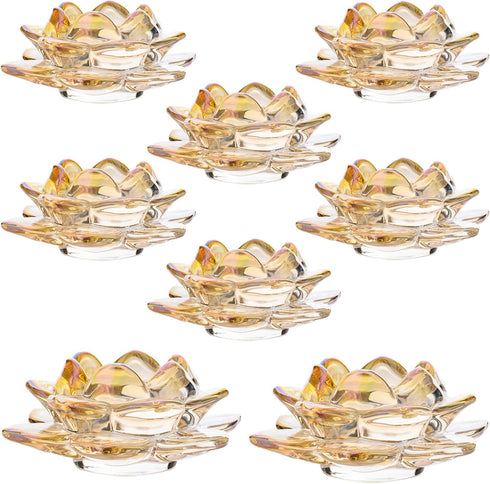 GOLDEAL Lotus Tealight Candle Holders,Set of 8,Gold Glass,Tea Light Holders,Votive Candle Holders
