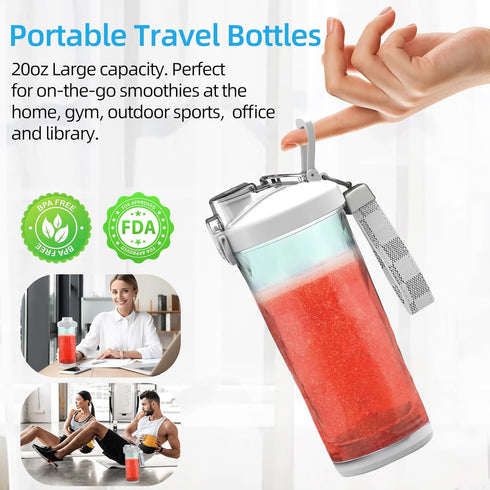 Portable Personal Size Blender for Shakes and Smoothies, 20 Oz Mini Blender for Kitchen, Home, Travel with 6 Blades