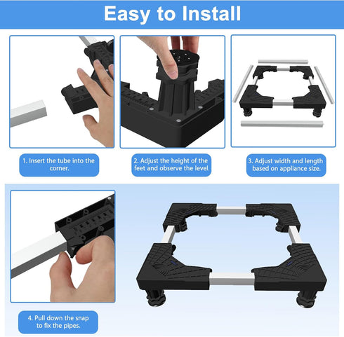Mini Fridge Stand Adjustable Universal Base - Washer Dryer Pedestal for Refrigerator, Washing Machine, Black