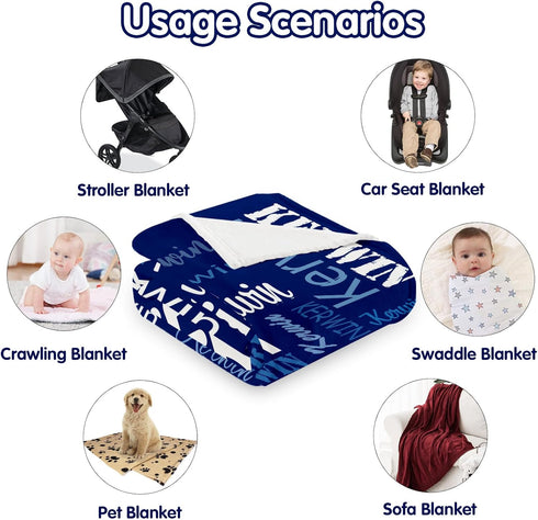 ICELIETE Ships Next Day, Personalized Blankets for Kids Custom Blanket with Name Customized Blanket Flannel Blanket