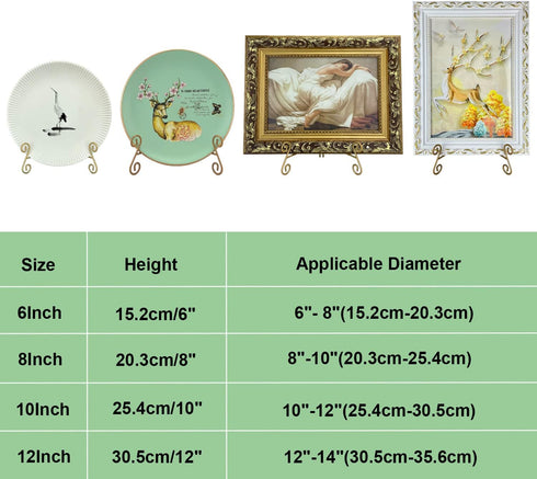 12 Inch Gold Plate Stand, Collapsible Iron Display Holder, Folding Easel for Photo, Pictures, Decorative Plate and