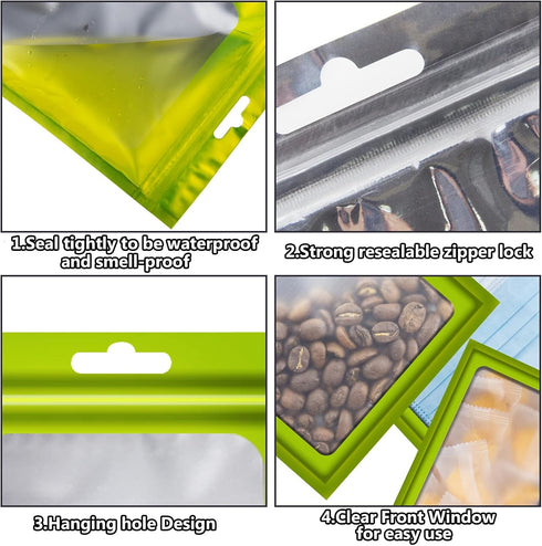 100 Pcs Flat Clear Foil Ziplock Bags, Holographic Food Storage Bags for Party Favor and DIY Crafts