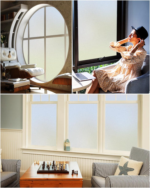 Frosted Glass Window Film, Decorative Bathroom Privacy Film for Glass Windows Cover, Static Cling, Removable, Anti-UV