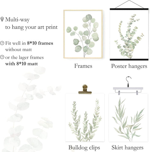 Botanical Boho Bathroom Decor Wall Art Prints, UNFRAMED Sage Green Plants Decor, Set of 4 Pictures (8"x10")