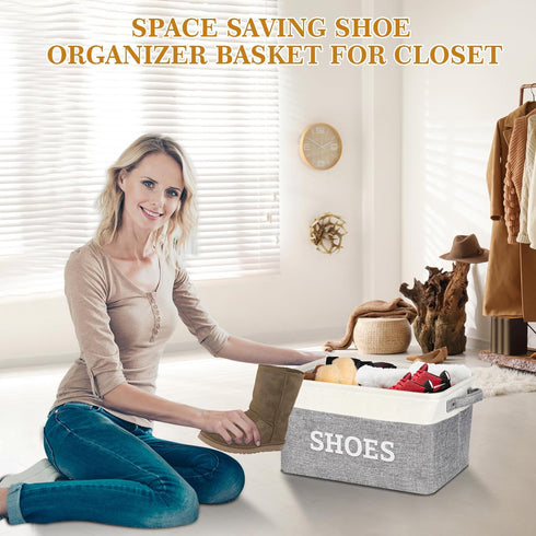 Closet, Lukeline Fabric Shoe Basket for Entryway, Hallway or Mudroom - Flodable Space-Saving Storage Bin for Decorative