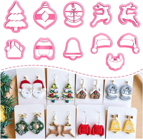 Keoker Christmas Polymer Clay Cutters - 11 Shapes for Earrings, Winter Clay Cutters, Christmas Clay Cutters