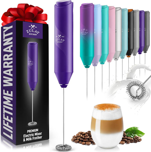 Zulay Kitchen Powerful Milk Frother Wand, Mini Handheld Stainless Steel Drink Mixer for Coffee