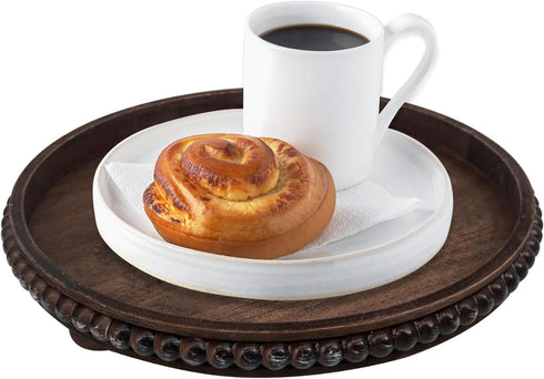Hodeframe 12in Countertop Wooden Serving Tray: Brown Round Wood Butler Decorative Tray Candle Holder Trays Centerpiece