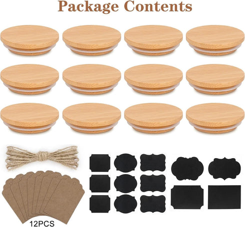 Set 12 Pack Oui Yogurt Lids - Bamboo & Wooden, Silicone Sealed, with Glass Storage Lids