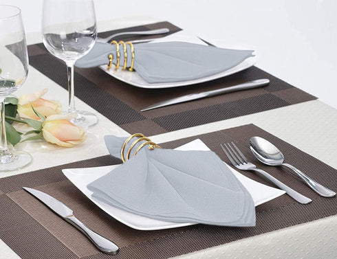 Surmente 20-Inch Polyester Cloth Napkins, Set of 12 for Weddings, Banquets, or Restaurants, Silver