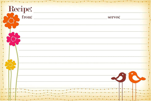 Meadowsweet Kitchens Recipe Card Set - 25 Double Sided 4 x 6 Inch Cards, Singing Birds