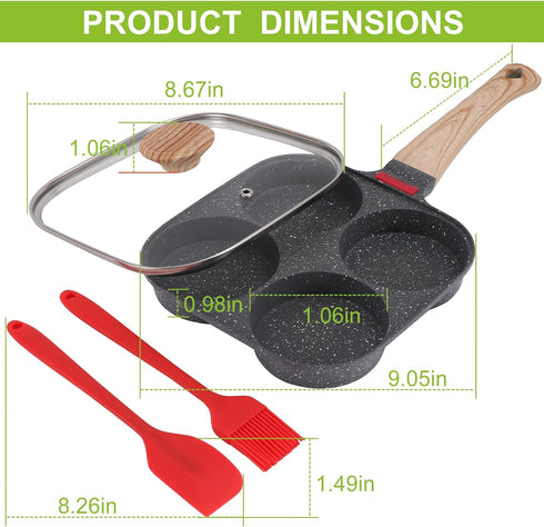 Xtujcya 4-Cup Egg Pan, Premium Egg Pans Nonstick, Omelette Pan with Lid , Healthy Egg Frying Pan for Breakfast, Egg