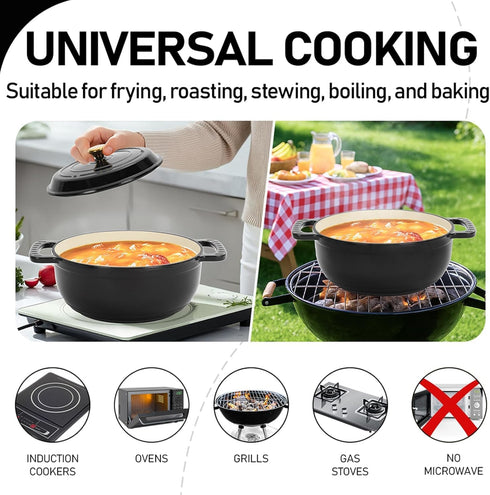 Bonnlo 500 5 Round Dutch Oven, Enameled Cast Iron Dutch Oven Pot with Lid & Dual Handles, Oven Safe Up to F