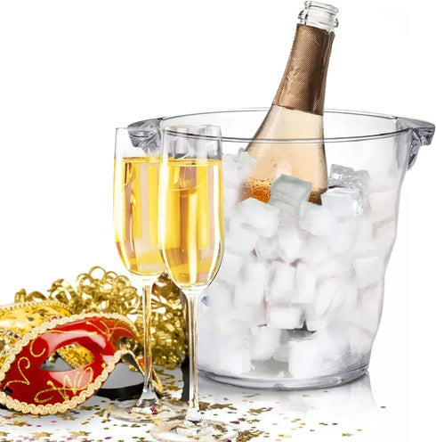 Dicunoy 4 Liter Plastic Ice Bucket, Thick Clear Champagne Chiller with Handle, Wine Cooler for Bar, Home, Parties